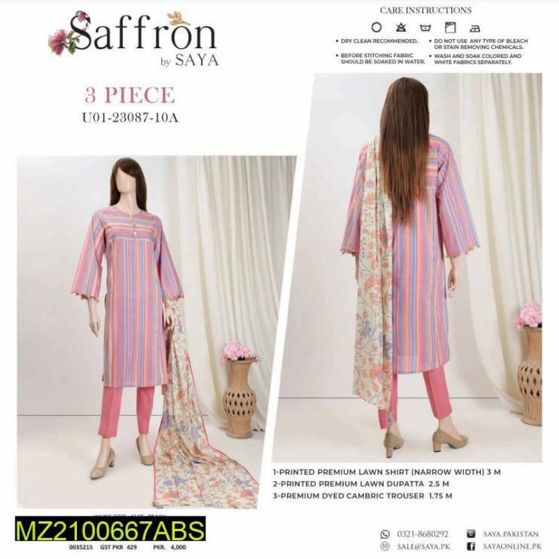3 pc Orignal Fabric Unstitched lawn