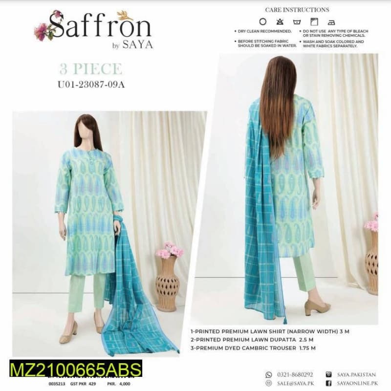 3 pc Orignal Fabric Unstitched lawn